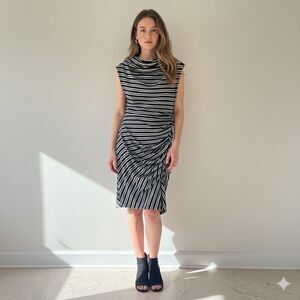 BY ANTHROPOLOGIE RIBBED KNIT Gathered Striped Dress size Small